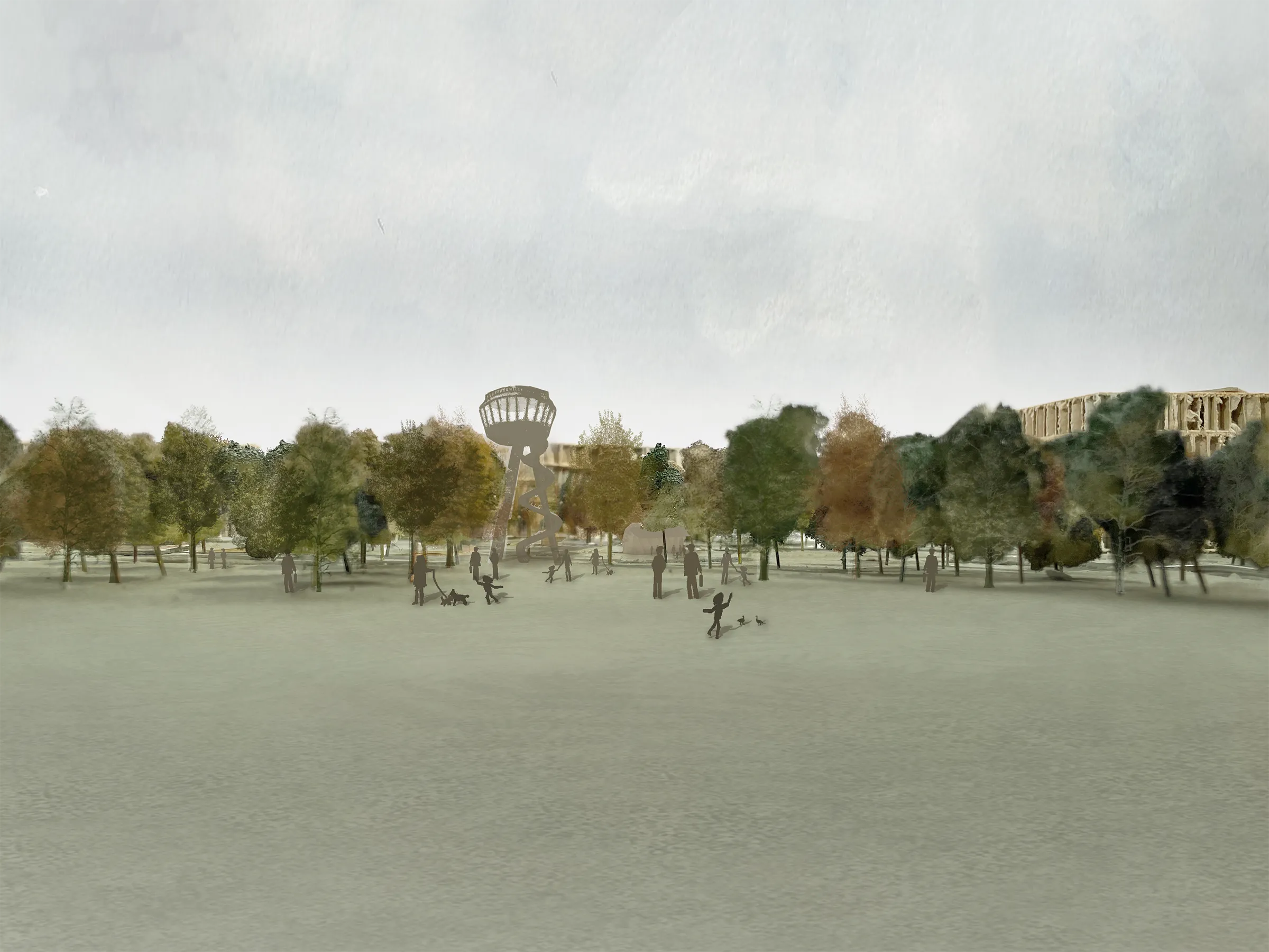 Visualisierung Flugfeldpark, Perspektive Aussichts und Beobachtungsturm Park Tower © Gebietsentwicklung Flugplatz Duebendorf