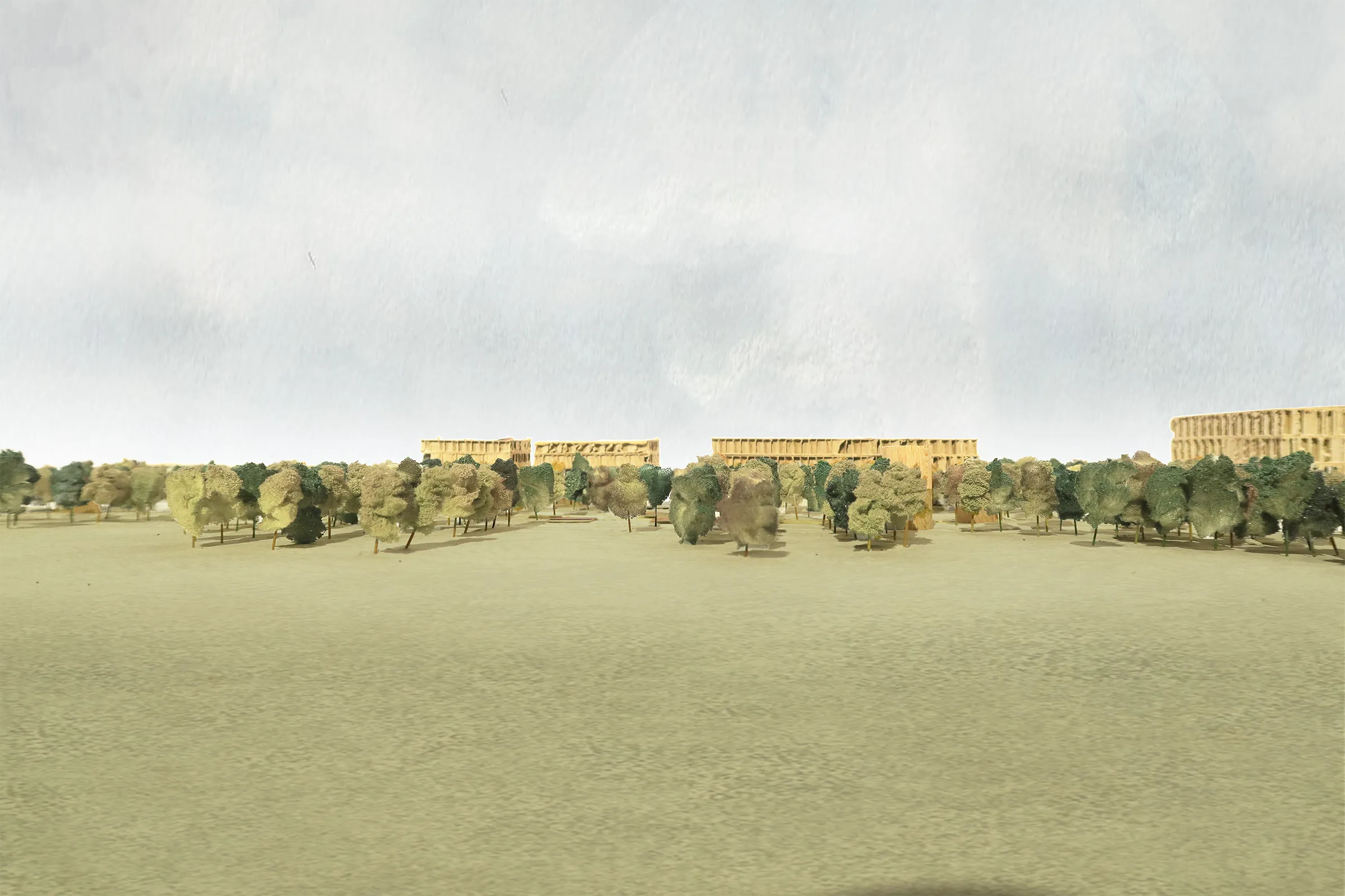 Visualisierung Flugfeldpark, Perspektive Fliegerwarte Richtung IPZ © Gebietsentwicklung Flugplatz Duebendorf